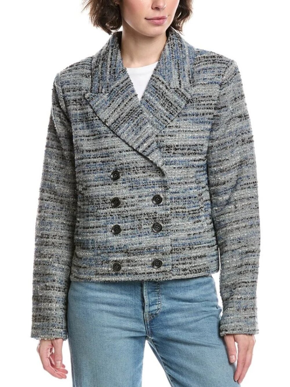 CABI Radiance Cropped Jacket Gray/ Blue Tweed with Silver Sz S